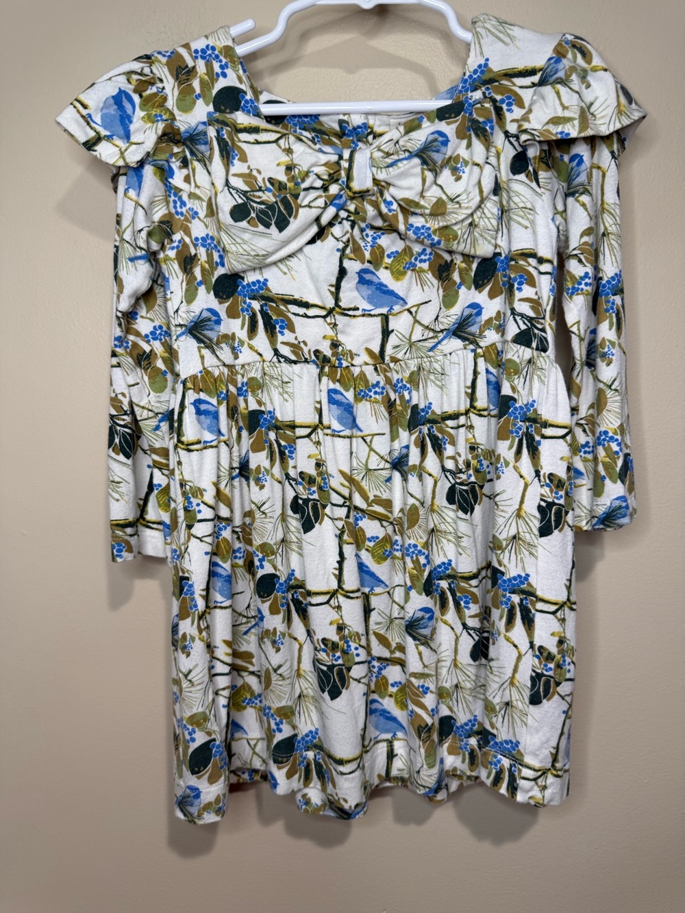 Kate Quinn Bow Long Sleeve Dress Blue Chickadee Bamboo 3T